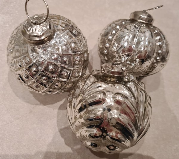 Kerstbal oud zilver set van 3