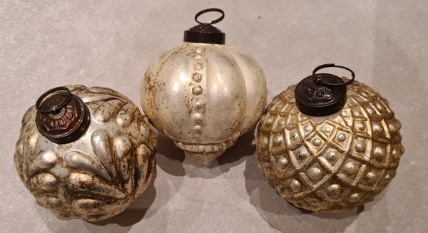 Kerstbal set van 3 - ecru zilver goud