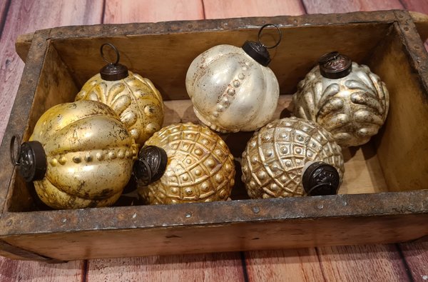 Kerstbal set van 3 - ecru zilver goud